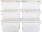 Clear Plastic Storage Bins with Lids, 6 Pack, 2L Stackable Organizer Containers, Transparent, 18.5x16.3x9.7 cm, for Pantry, Fridge and Home