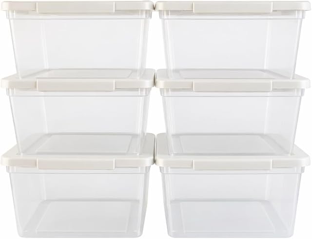 Clear Plastic Storage Bins with Lids, 6 Pack, 2L Stackable Organizer Containers, Transparent, 18.5x16.3x9.7 cm, for Pantry, Fridge and Home