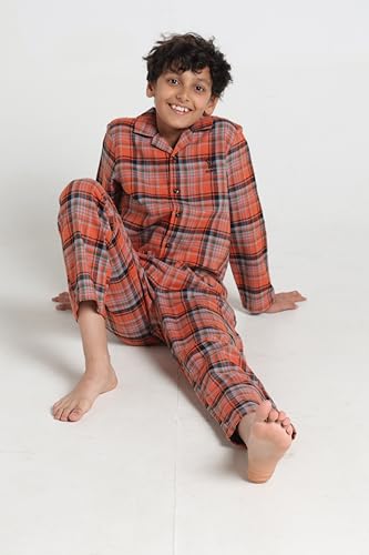 Image of Under Fourteen Boys Cotton Night Suit Set | Soft Breathable 2Pcs Sleepwear /Nightwear /Sleepsuit /Loungewear Co-Ord | Checks Top & Pyjama | Elastic Waist & Pockets | Multicolor Pajama Party & Gifting Set