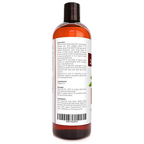 Velona Jojoba Oil Usda Certified Organic - 16 Oz (With Pump) | 100% Pure And Natural | Golden, Unrefined, Cold Pressed, Hexane Free | Moisturizing Face, Hair, Body, Skin Care, Stretch Marks, Cuticles #TOP7