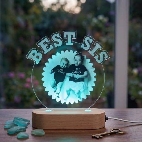 Image of Best Sis Personalized LED Table Lamp - Custom Photo Multicolor Night Light for Sister - Cute Baby Sibling Gift, Acrylic Raksha Bandhan /Birthday Lamp for Girls