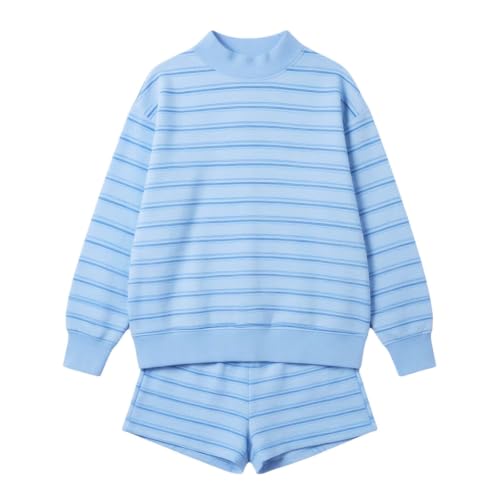 Womens Striped Matching Set Long Sleeve And Shorts Mock Neck Sweatshirt - image 2