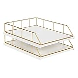 Kate and Laurel Benbrook Stacked Metal and Wood Letter Trays, White and Gold