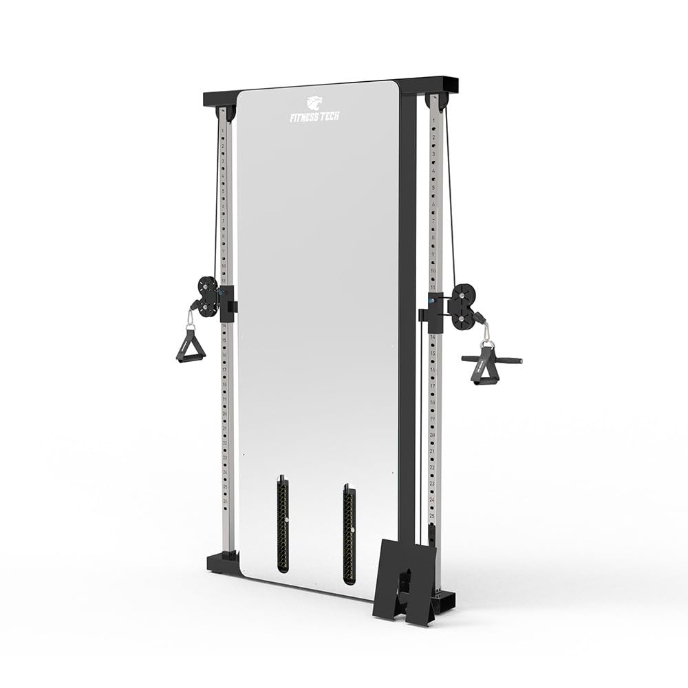 Doble Polea de Pared Fitness Tech – Máquina Multifunción con Placas 2x100 kg – 26 Posiciones – Relación 2:1 – Gimnasio Profesional Compacto con Espejo