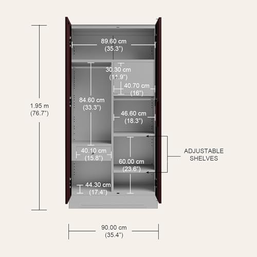 Image of Interio by Godrej Wardrobe Slimline 2 Door Steel Almirah (Digital Printed Russet and Royal Ivory) Wardrobe for Clothes, 1 Year Warranty, Locker, Drawer, 4 Shelves
