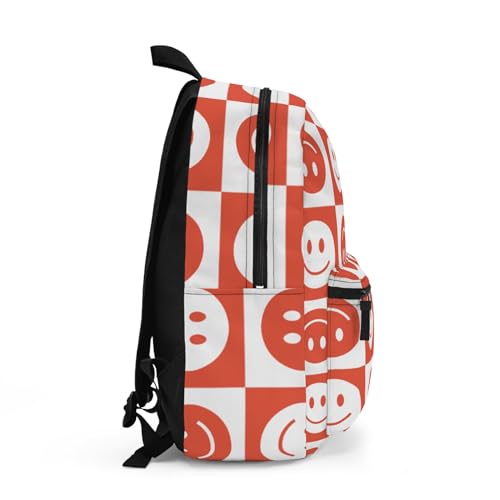 Backpack "Vibrant Red Smiley Face Pattern - Retro Aesthetic Design"2