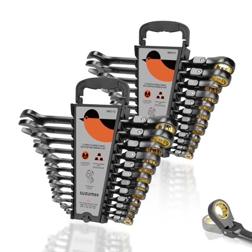 SUZUME 24-piece Flex Head Ratcheting Wrench Set Metric & SAE 180° flexible