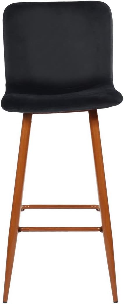 FurnitureR Bar Stools Set of 2, Velvet Upholstered Counter Height Low Back Armless Dining Bar Chairs with Footrest, 30 Inches,Black