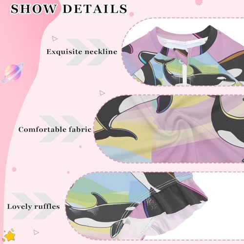 Girls One Piece Swimsuits Long Sleeve Swimsuit Zipper Bathing Suits Rainbow Orcas Rainbow3