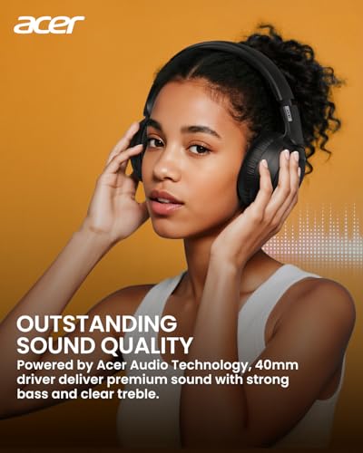 acer Wireless Bluetooth Headphones, 70 Hours Playtime, Foldable Over-Ear Headphones with 40mm Drivers, Memory Foam Earpads, Multipoint Bluetooth 6.0 for Travel, Home, Office, Black - Image 3