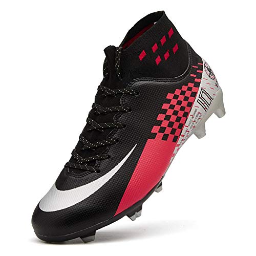 ZYJ Men\'s Athletic Soccer Football Cleats, High-Top Football Soccer Shoes, Big Boys Athletic Sneaker Shoes for Outdoor/Indoor/Competition/Training ZQXCD04-M1-42 Black