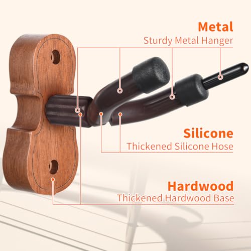 Wogod Violino Gancio Appendiabiti Da Parete Casa E Studio Per Violino O Viola.Realizzato In Legno Duro, Sapele - 4