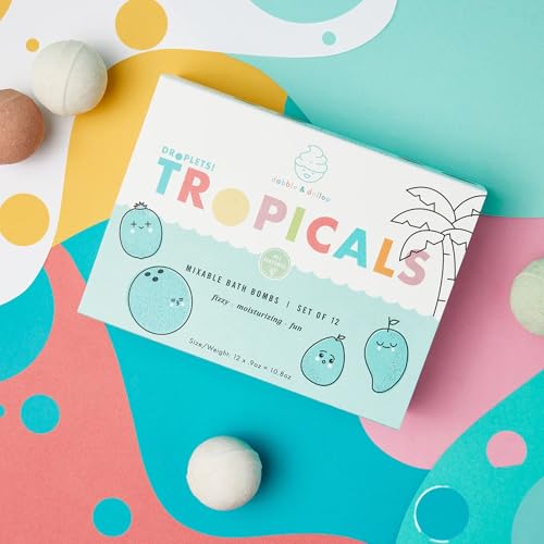 Image of Dabble & Dollop Bath Bombs, 100% Natural Bath Bombs for Kids, Tropical Scents - USA Made, Moisturizing & Fun Droplets, Paraben & Sulfate Free, Vegan, Gluten-Free, Tear-Free (Set of 12)