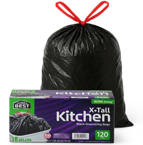 Heavy-Duty Trash Bags 120 count 18 Gallon Black Ultra Thick Drawstring Garbage Bags Leak-Resistant for Home & Commercial Use Big Trash Bags Made in USA