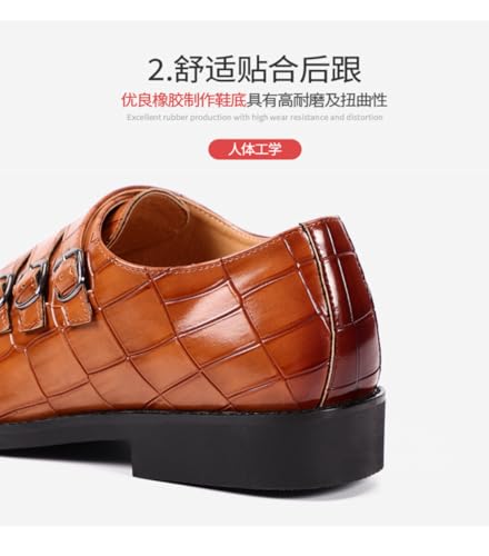 Men's Printed Oxford Dress Shoes, Stylish Metal Buckle Comfortable Slip-on Pointed Toe Dress Shoes Business Wedding Slip-on Men's Loafers (Brown,9.5)3