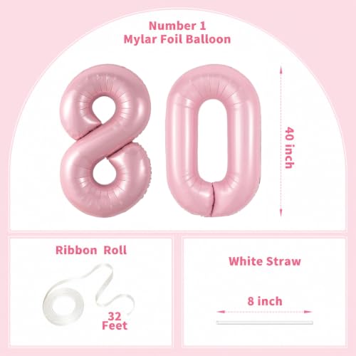 Image of Number Balloons Pink Party Balloon - Giant Number 80 Balloon, 40 Inch Large Balloon, Birthday Decorations for Women, Birthday Balloon for Anniversary Baby Shower Princess Party Decorations