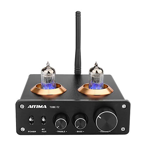 AIYIMA T10 JAN5654 Tube Vacuum Preamplifier Audio Decoder Bluetooth 5.0 HiFi Headphone Amp with PC-USB APTX Coaxial Optical Input & OLED Display for Home Audio Amplifier (T2)