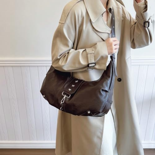 Wide Strap Crossbody Bag for Women Spacious PU Leather Tote Bag Y2K Adjustable Strap Shoulder Bag for Fall Winter3