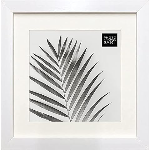 8x8 For 6x6 Picture - GLASS Window - Modern White Premium Oxford Square Instagram Table Top & Hanging Photo Frame With Soft Cream Mount Cover