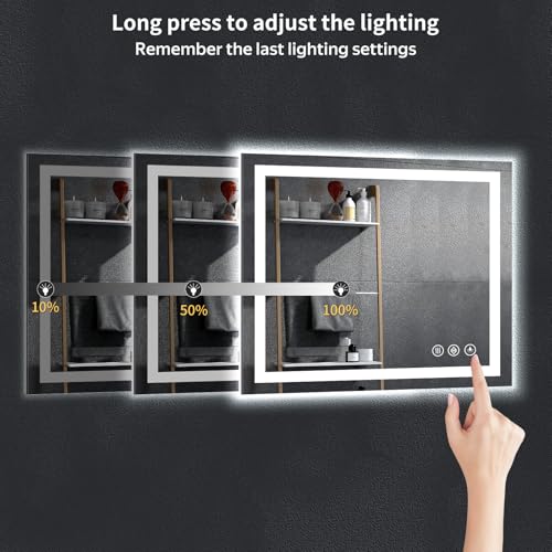 Miroir rétroéclairé LED anti-buée pour salle de bain à intensité variable