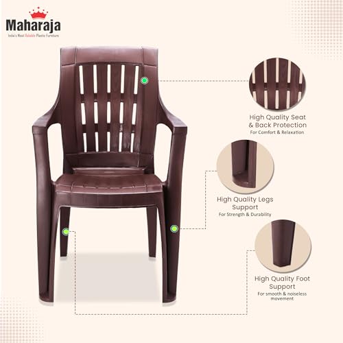 Image of MAHARAJA Premium Heavy Duty Plastic Chairs with Arm Rest|200Kg Capacity (Brown,Pack of 4)