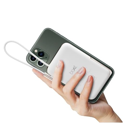 boAt Energyshroom PB330 MagnaCharge 10000 mAh Magnetic Wireless Power Bank w/ 15W Wireless Charging, Metal Stand,Magnacharge Ring for iPhone and Android Phones w/Wireless Charge(White)