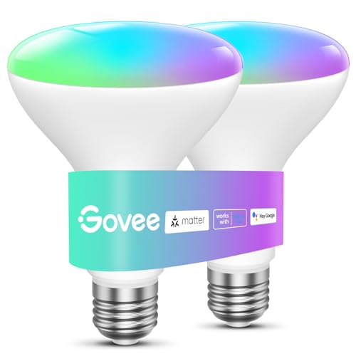 Govee Smart Light Bulbs, 1200 Lumens Dimmable BR30 Bulbs, RGBWW Color Changing Light Bulbs, WiFi & Bluetooth LED Bulbs, 16 Million Colors, Music Sync, Compatible with Alexa, Google Assistant, 2 Pack by Govee - Used condition - CA$38.70