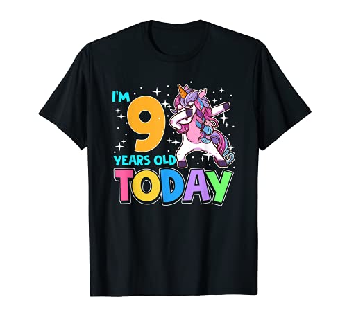 Camisa unicornio 9th Birthday Nine 9 Today Dabbing Rainbow Kids Camiseta