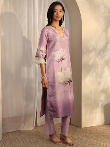 Image of Libas Printed Silk Blend Straight Kurta Set For Women | daily wear suit