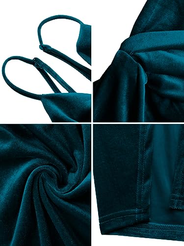 Image of Missufe Women's Sleeveless Spaghetti Strap Wrap V Neck Bodycon Ruched Slit Midi Party Cocktail Velvet Dress