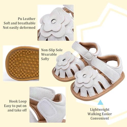 Image of Babelvit Infant Baby Girl Boy Sandals Comfort Premium Summer Outdoor Casual Beach Shoes with Flower Bowknot Anti Slip Rubber Sole Newborn Toddler Prewalker First Walking Shoes