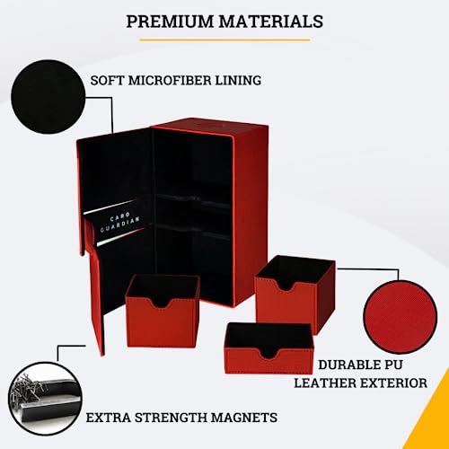 Card Guardian - Premium Double Deck Box (Red) for 200+ cards Trading Card Games TCG Perfect for Magic the gathering (MTG), Commander Deck, Yugioh Deck Box, Sports Card Storage Boxes
