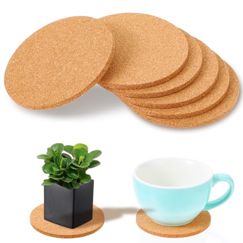 6 Pack Absorbent Drink Coasters, 3.9 Inch Plant Coasters Reusable Sheets Cork Cup Mats