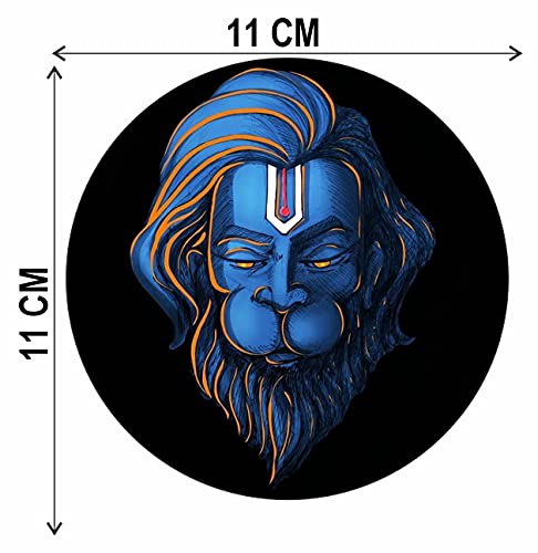 Image of CVANU Peaceful Hanuman Blue Face Sticker for Scooty, Bike- All Two Wheeler Vehicle Vinyl Decal Size (11cm X 11cm) Multicolor