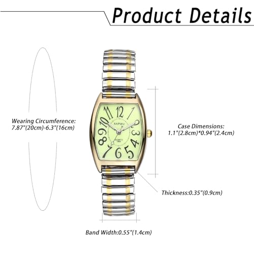 Avaner Uhren Damen Rechteckig Stretchband: Herrenuhr Paaruhren Elastische Armbanduhr mit großen Ziffern Analoge Quarzuhr Einziehbare Edelstahl Banduhr Leicht Ablesbare Uhr für Frauen Männer – Bild 5