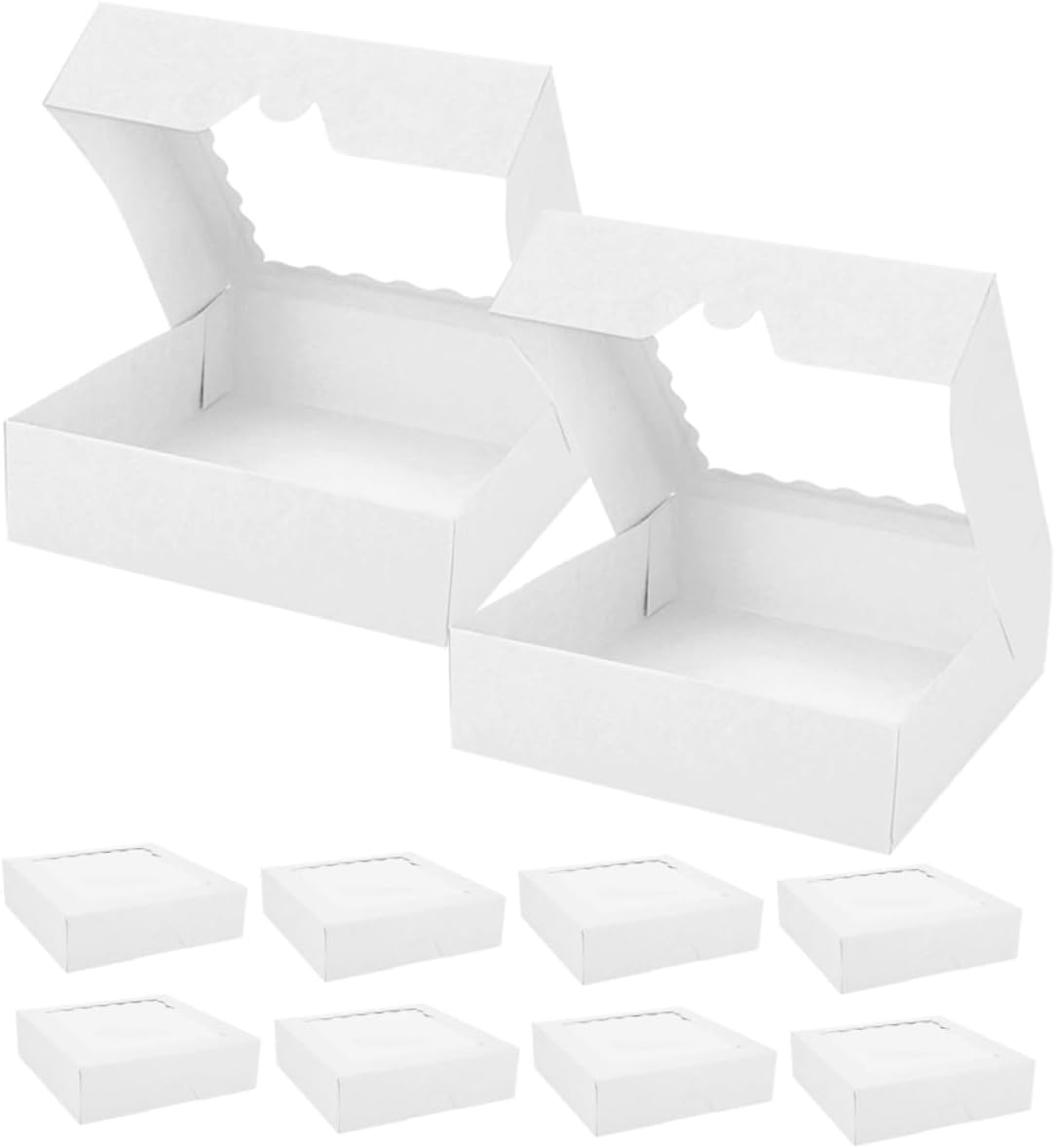 GLEAVI 10pcs White Dessert Boxes Window Cake Boxes for Baking Cookie Cake Carrying Case Bakery Packaging