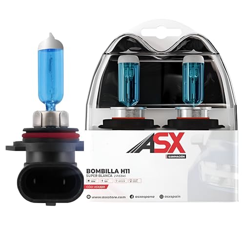 ASX ILUMINACION Bombillas Halógenas H11 12V 55W Efecto Xenón, Faro Delantero, Luz Blanca 6000K, Bombilla H11 Para Coche, 2 Unidades (H11)