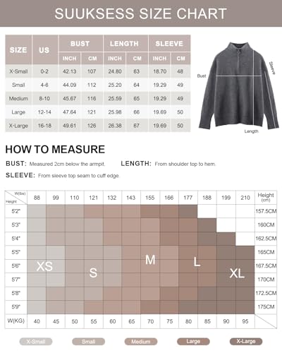 Image of SUUKSESS Women Cashmere Blend Oversized Quarter Zip Pullover Sweater Long Sleeve Collared Ribbed Knit Jumper Tops