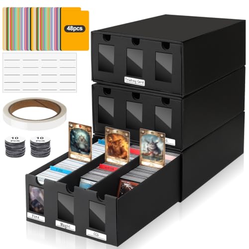 HIMOMO Sammelkarten Box für 9000+ Trading Card, Karten Aufbewahrungsbox mit 48 Kartenteiler, Doppelseitiges Tape und Etiketten, Sammelkarten Aufbewahrungsbox für TCG, MTG, PTCG, Sports Karten