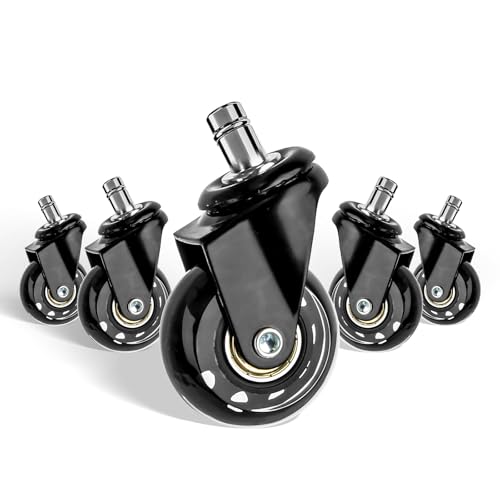 YADOBIG 5 Pièces Roulette Chaise Bureau Parquet, Roulettes Chaise de Bureau 11mm x 22mm, Silencieuses 360° Degrés Sans Rayures, pour Tapis Carrelages Sols Durs, 2 Pouces