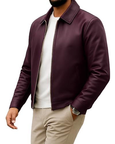 Image of Classic Polo Collar Leather Jacket Men-Work Jackets Turndown Collar Business Casual