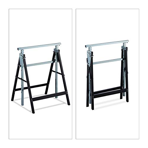 Relaxdays Klappbock, 2er Set, stabiler Gerüstbock, bis 200kg, 7-fach höhenverstellbar 80-130 cm, faltbar, schwarz-silber