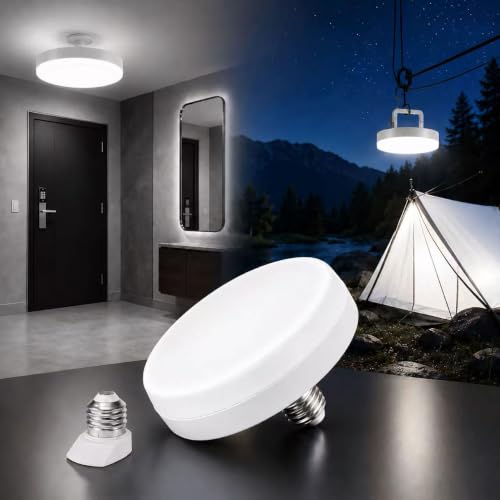 NCBNCB E27 UFO LED Camping Light Bulb,5000LM 30W 195W Equiv 7Inch 8500K White Light,4000mAh USB Rechargeable Tent Lantern Magnet Hook SOS,Portable Emergency Light Camping Garage Power Outage Household - image 1