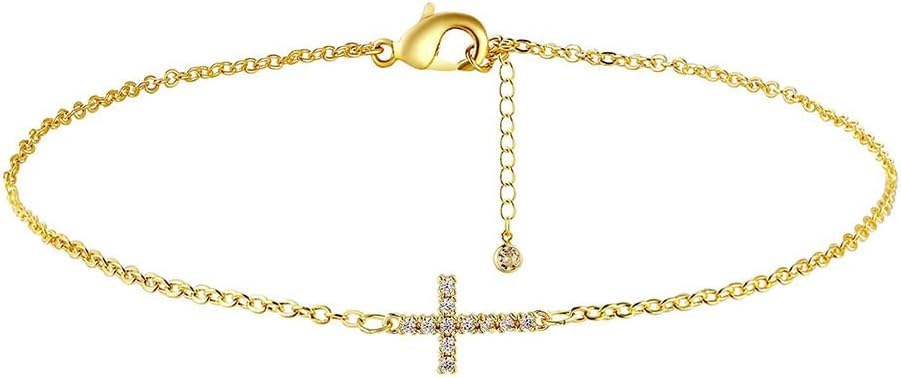 FDEETY Or 18K Mini Bracelet Croix Chaîne en Acier Inoxydable Cuivre Avec Zirconium Respectueux de l'Environnement Cuivre Micro Zirconia Bracelet Croix Cadeau...