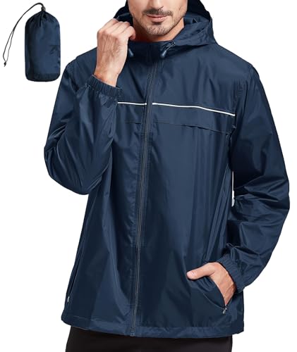 SWISSWELL Rain Jacket Men Waterproof Windbreaker, Lightweight Hooded Raincoat for Daily Casual SWISSWELL Rain Jacket Men Waterproof Windbreaker, Lightweight Hooded Raincoat for Daily Casual