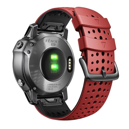 IRFKR Para Garmin Fenix ​​8X Fenix ​​7X Correa deportiva de silicona para reloj Correa de repuesto de 26 mm para Fenix ​​6X/6X Pro/5X Plus/Tactix 7 Pro/Enduro 2/Fenix ​​3/Descent Mk2(Red-black)