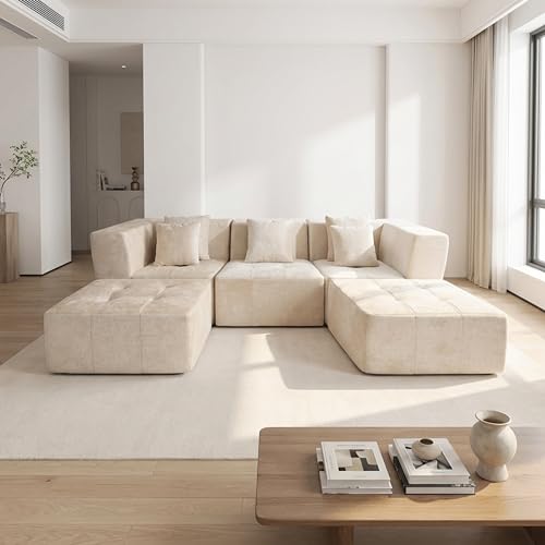 · REDEARTH · Boneless U Shaped Sectional Sofa in a Box, 5 Seater - Cream