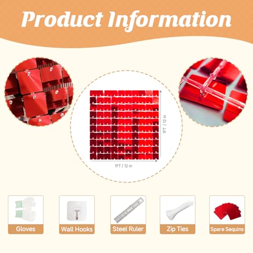 Image of 4x6 FT Red Shimmer Wall Backdrop, 24 Pcs for Party