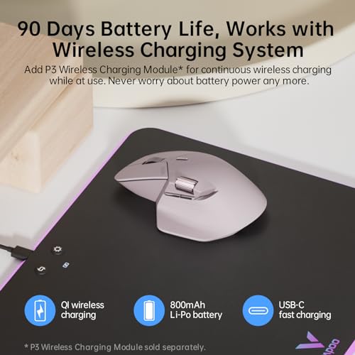Image of Rapoo MT760 Multi-Device Wireless Mouse, Bluetooth 5.0 and 2.4GHz Multi-Mode Connection, Up to 4 Devices, 11 Programmable Buttons, 4K DPI, Ergonomic Design, 90 Days Battery Life, PC, Pink