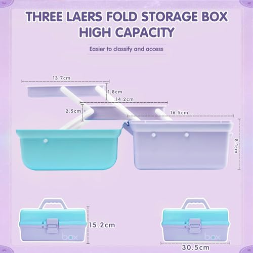 Creahaus 30,5cm 3-Regal Mehrzweck-Aufbewahrungsbox, Sortierbox, Organizer Box, Bastelbox, Nähkasten, Medizinkoffer, Toolbox, Angelkoffer mit 2 Regalen (Blau Lila)